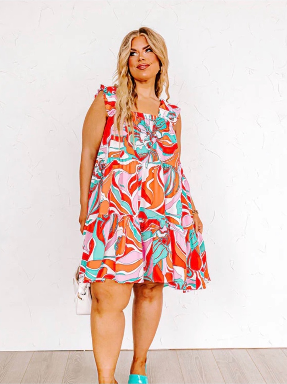 entro Pink Red Teal Swirl Mini Dress